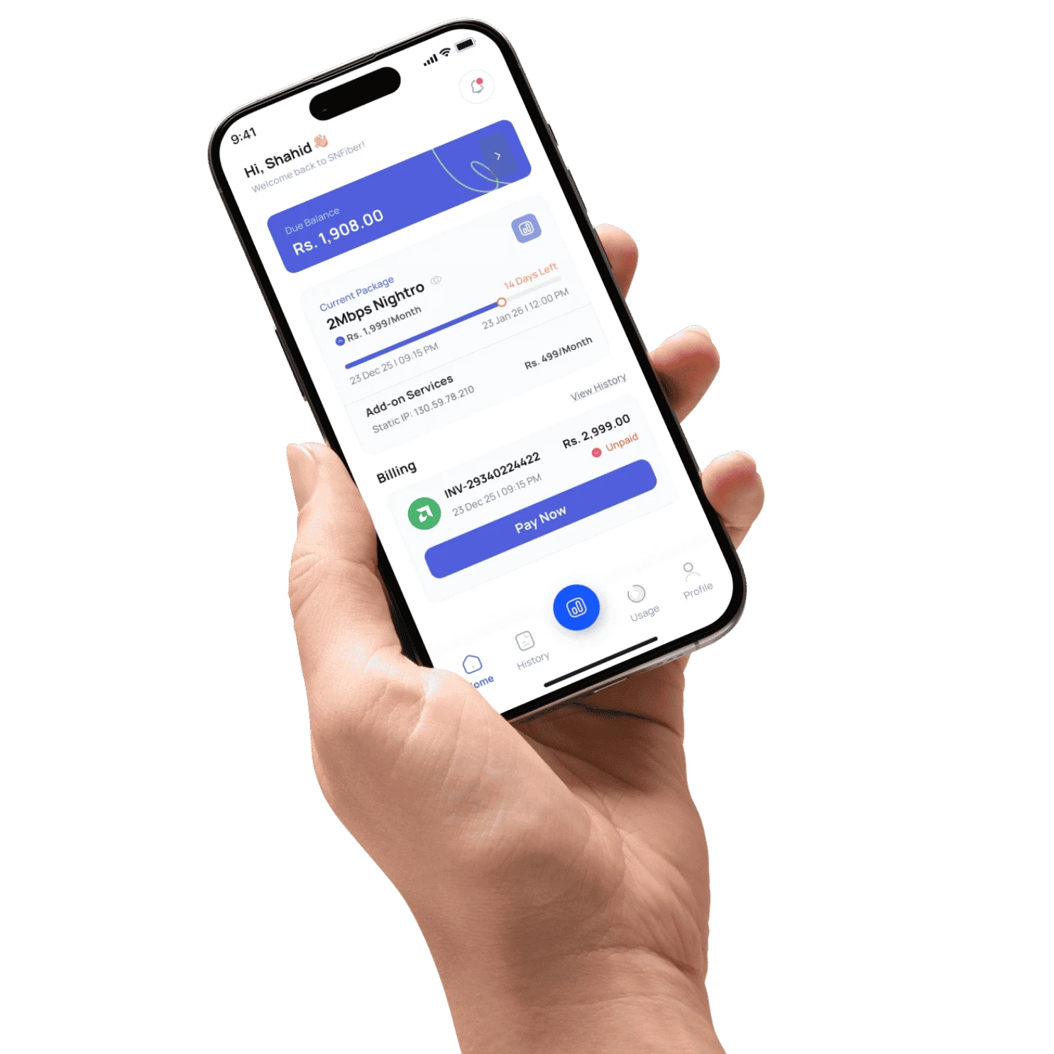 NetOrbit customer mobile app screen